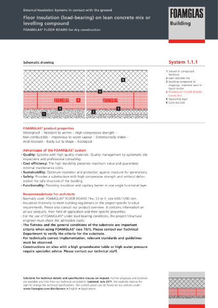 TDS_1.1.1_Floor Below Ground - FOAMGLAS Insulation Beneath Structural Slab (Load Bearing)