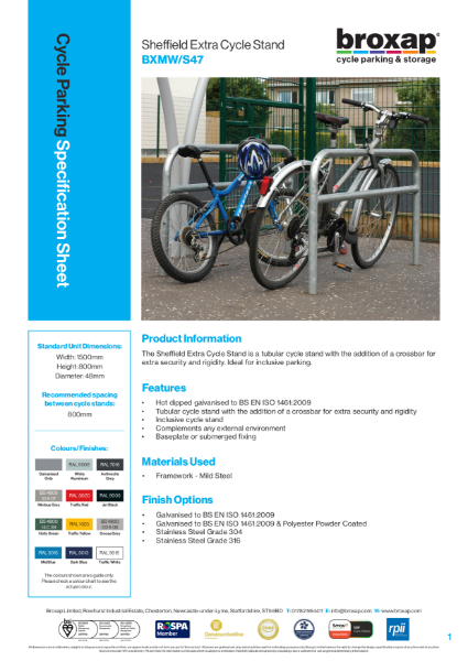 Sheffield Extra Cycle Stand Specification Sheet