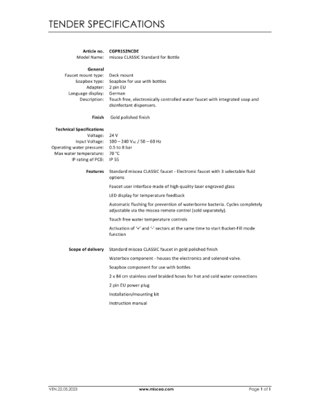 miscea CLASSIC Standard for Bottle - Article no. CGPR1S2NCDE