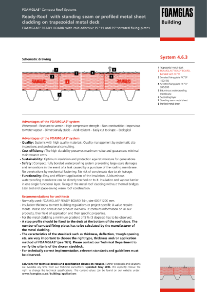 TDS_4.6.3_Roof - Metal Deck - FOAMGLAS Insulation (Cold Adhesive) with Metal Standing Seam or Metal Cladding (Flat or Tapered)