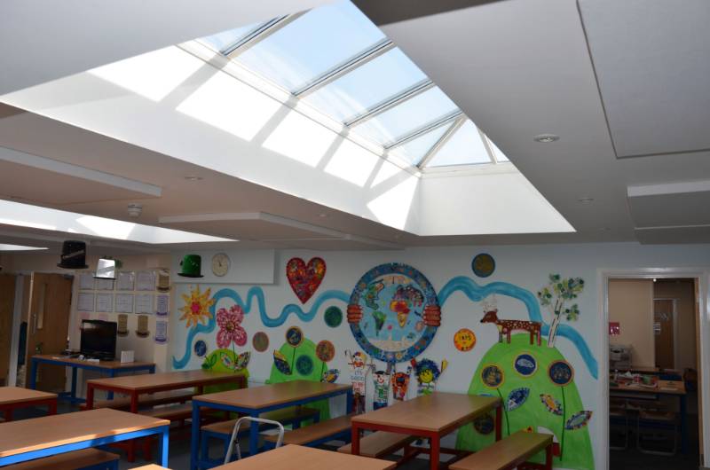 Acoustic panels to solve reverberation issues in primary school hall, South West London