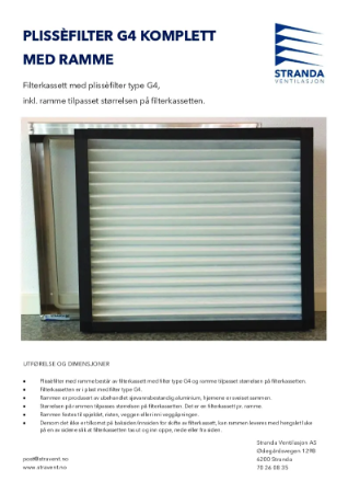 Plissèfilter med ramme produktark