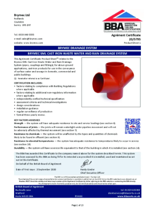 Brymec SML Cast Iron Waste Water and Rain Drainage System  - BBA