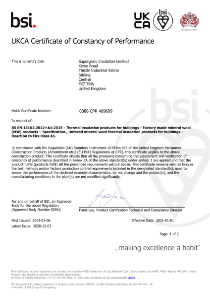 UKCA Certificate - Cured Glass Mineral Wool Insulation