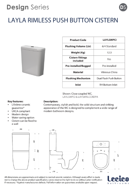 Layla Rimless Push Button Cistern