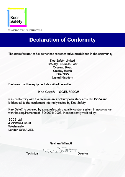 Declaration of Conformity - Kee Gate® SGEU600GV