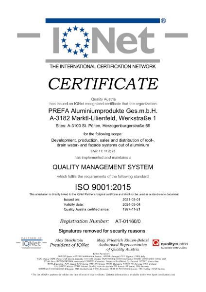 IQNet ISO 9001 Certificate