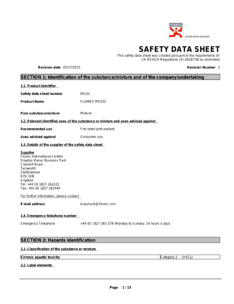 Fosroc® Flamex MS320 SDS