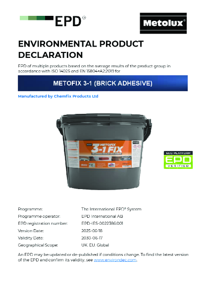 EPD - Environmental Product Declaration - Metofix 3-1