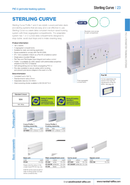 Sterling Curve Profile 1 PVC-U Trunking Product Data Sheet