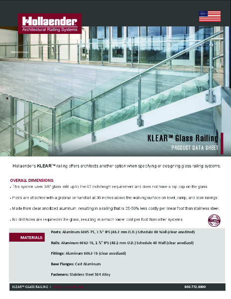 KLEAR™ Glass Railing Product Data Sheet
