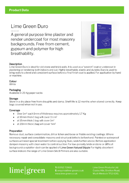 Duro Lime Render Basecoat - Product Data Sheet