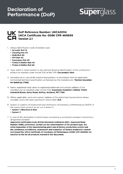 Declaration of Performance (DoP) - Timber & Rafter Roll 40 - UKCA