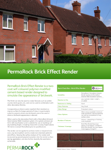 PermaRock Brick Effect Render (two-coat self-coloured polymer-modified cement-based render used to replicate brickwork)