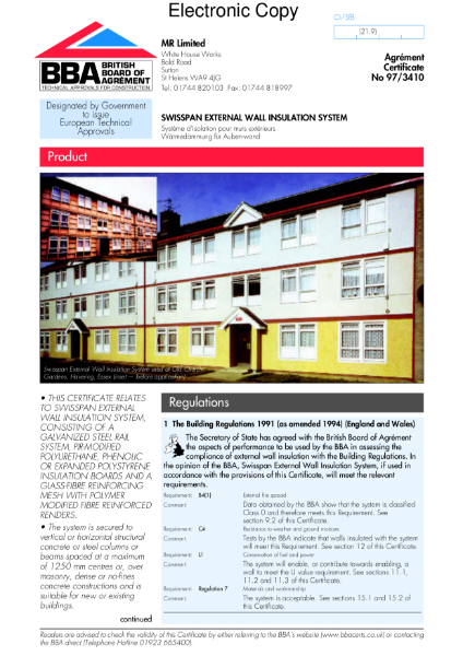 97/3410 Swisspan external wall insulation system