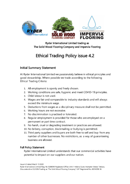 The Solid Wood Flooring Company: Ethical Trading Policy