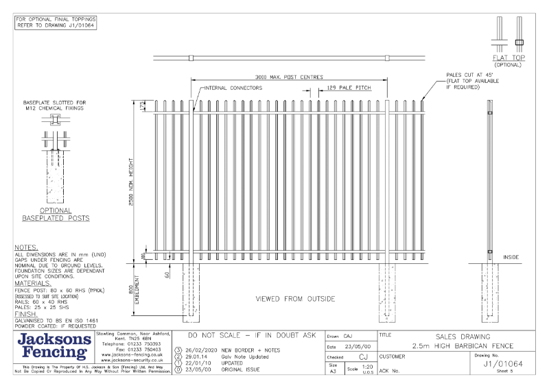 Drawing - Barbican fence 2.5 m high