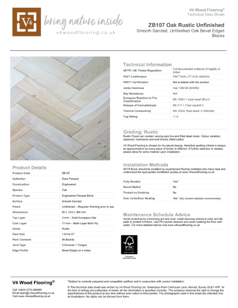 ZB107 Oak Rustic Unfinished I Technical Datasheet