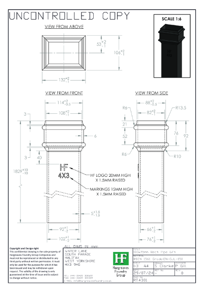 100x75mm Plain Rainwater Pipe Drawing