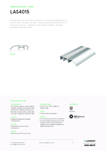 LAS4015 threshold plate datasheet