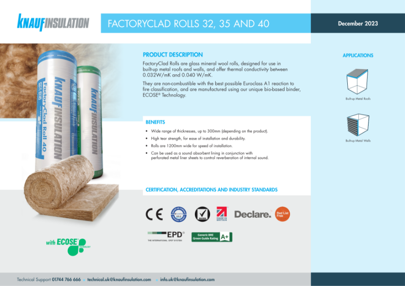 Knauf Insulation FactoryClad Roll - Product Datasheet