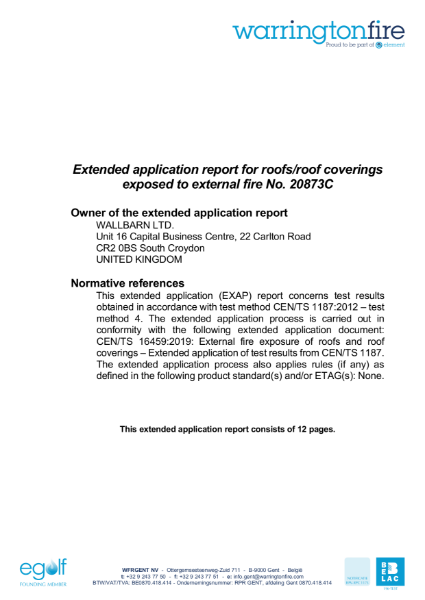 Classification certificate - M-Tray B ROOF t4 Extended Application Report