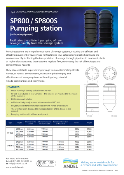 Drainage Pumping station SP800 800S Data Sheet