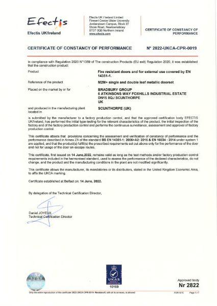 M2M UKCA Efectics certificate of constancy of performance 