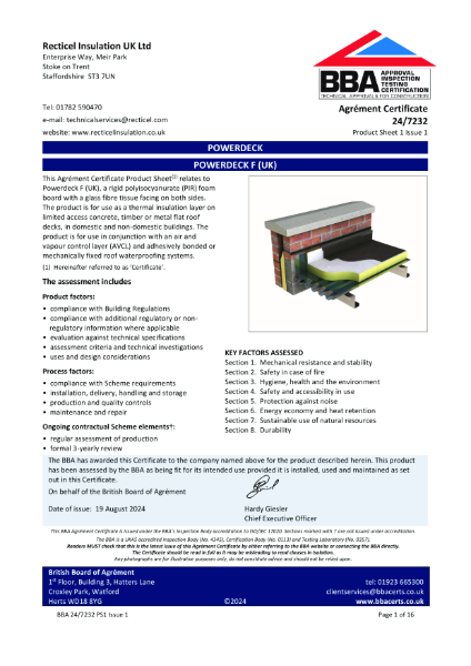 BBA Certificate 24/7232 Powerdeck F