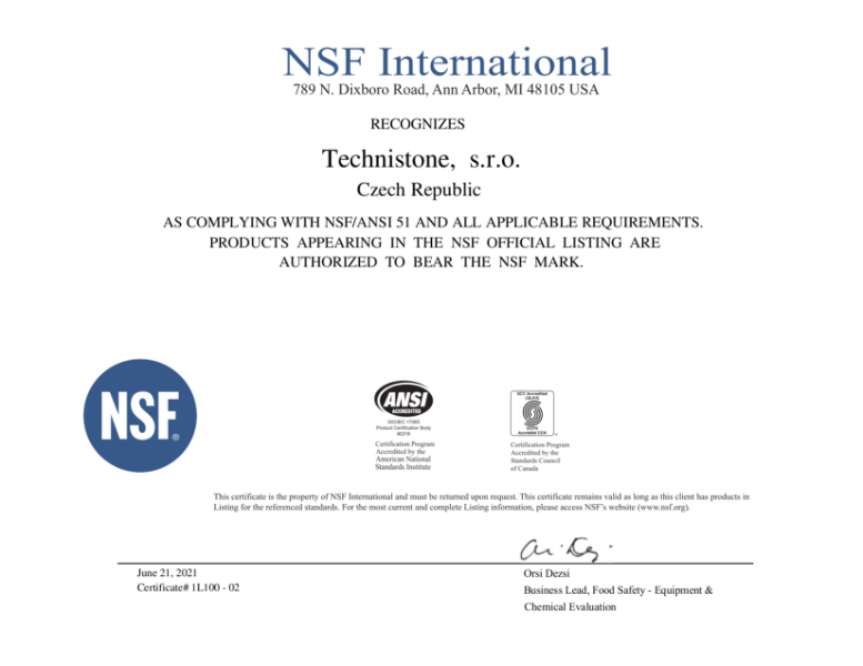NSF International Certification
