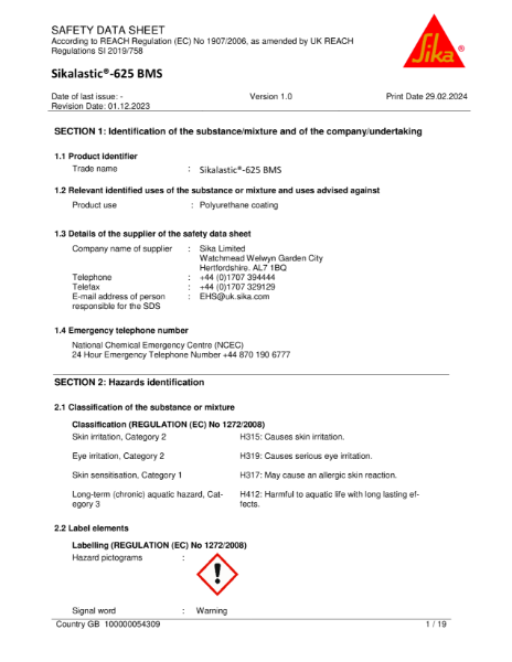 Sikalastic®-625 BMS Safety Data Sheet