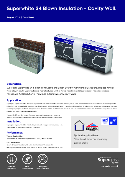 Superglass Superwhite 34 Blown Insulation - Cavity Wall - Datasheet
