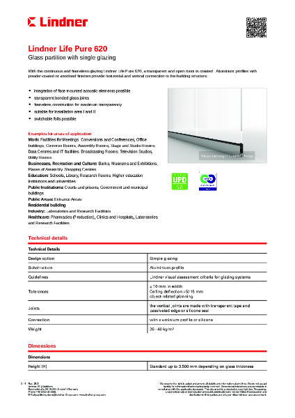 Lindner Life Pure 620 - Data sheet