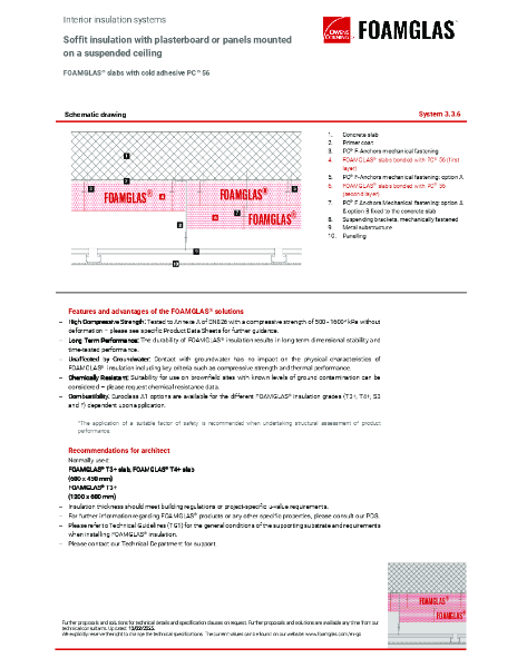 TDS_3.3.6_Soffit - FOAMGLAS Insulation with Plasterboard or Panels mounted on Suspended Ceiling