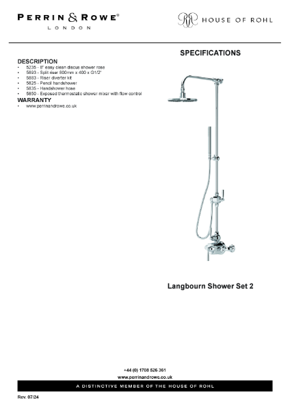 Langbourn Exposed Shower Set Spec Sheet