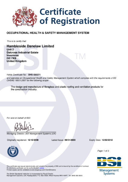 BS OHSAS 18001: 2007 Certificate