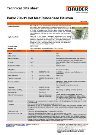 Bauder Bakor 790-11 Hot Melt Rubberised Bitumen - Technical Data Sheet