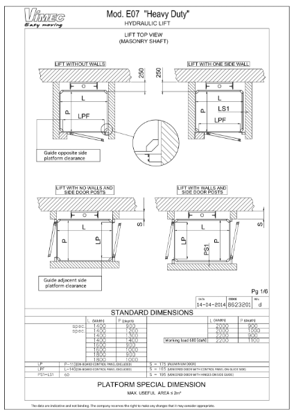 Cabin Platformlift Easy Move Heavy Duty by Vimec - Technical Drawings