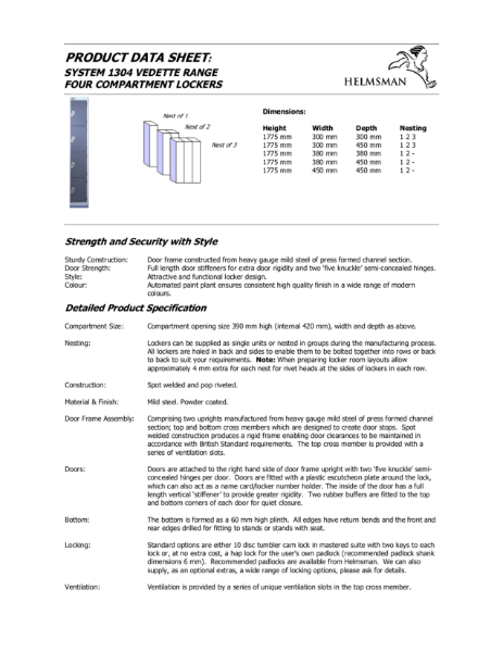 Product Data Sheet - 4 Compartment