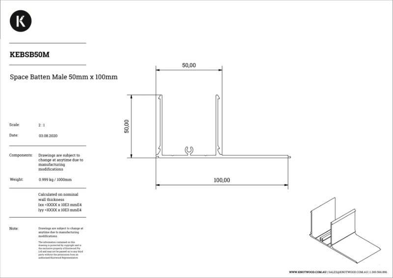 KEBSB50M 50 x 50 mm cladding batten (fixed 50 mm spacing)