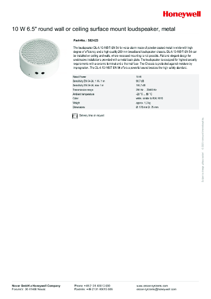582423 - 10". 6.5W Round cabinet Loudspeaker
