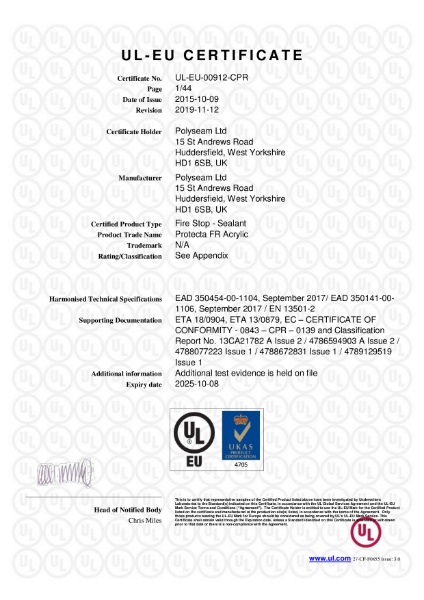 Protecta FR Acrylic - UL-EU Certificate