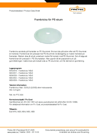 Produktdatablad Frambricka for PE Skum