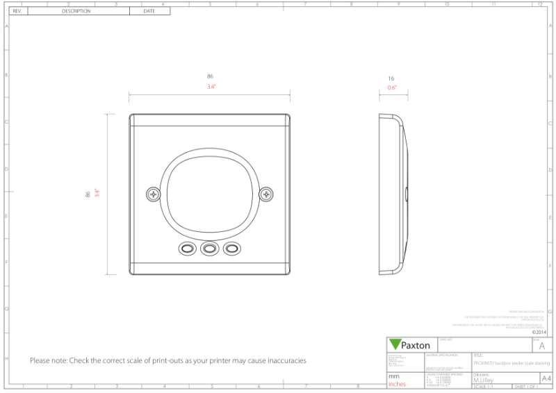 Net2 Proximity Backbox Reader - drilling template