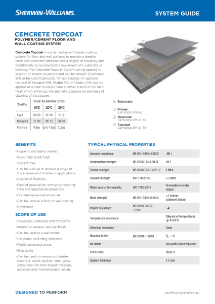 Resin flooring Cemcrete Topcoat system