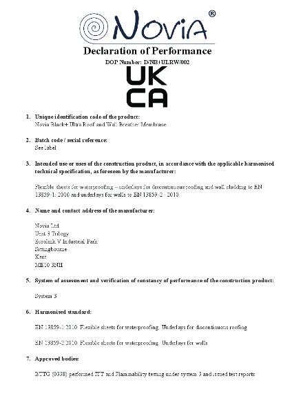 Novia Black + Ultra Roof & Wall Breather Membrane DOP