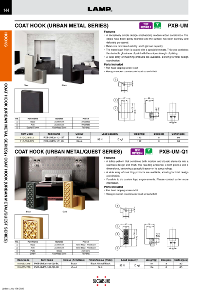 Product Catalogue PXB Hooks (PXB-QC05-111 and PXB-UM05-101-Q1)