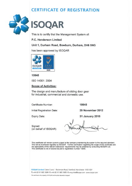 BS EN ISO 14001:2004 Certificate