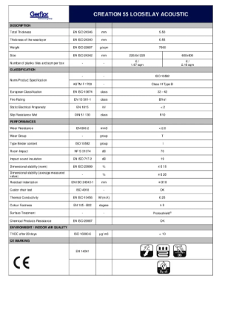Creation 55 Looselay Acoustic - Technical Datasheet