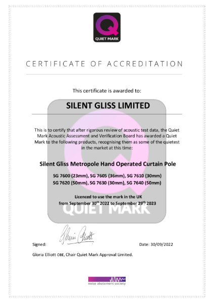 Silent Gliss Metropole Quiet Mark Certificate 2022